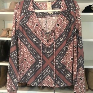 Boho lace up peasant top